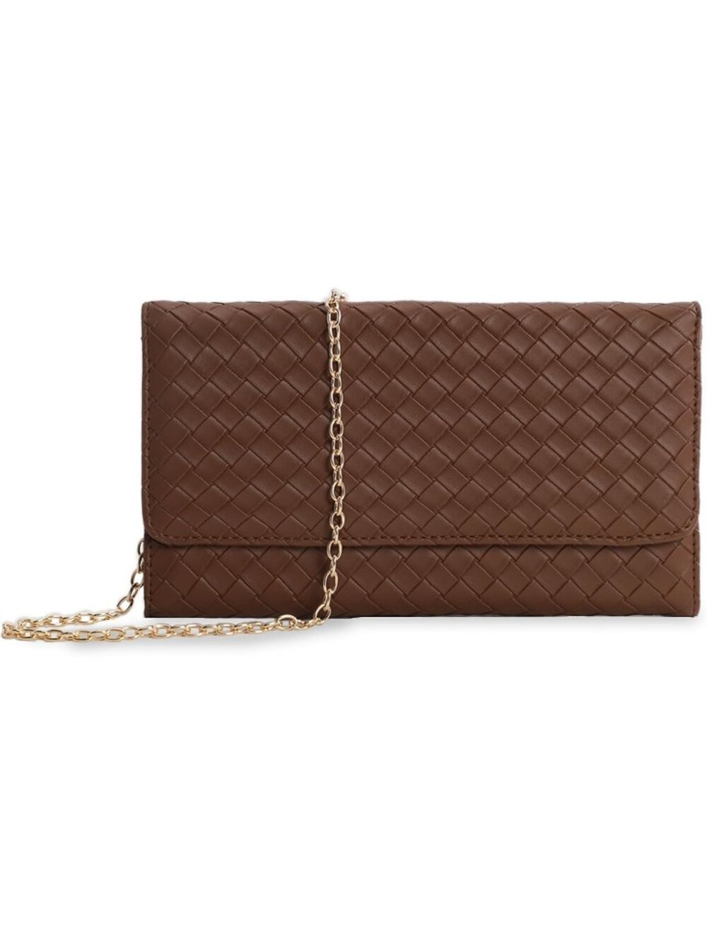 Women's Brown Clutch Purse Removable Gold Chain Evening Crossbody Bags